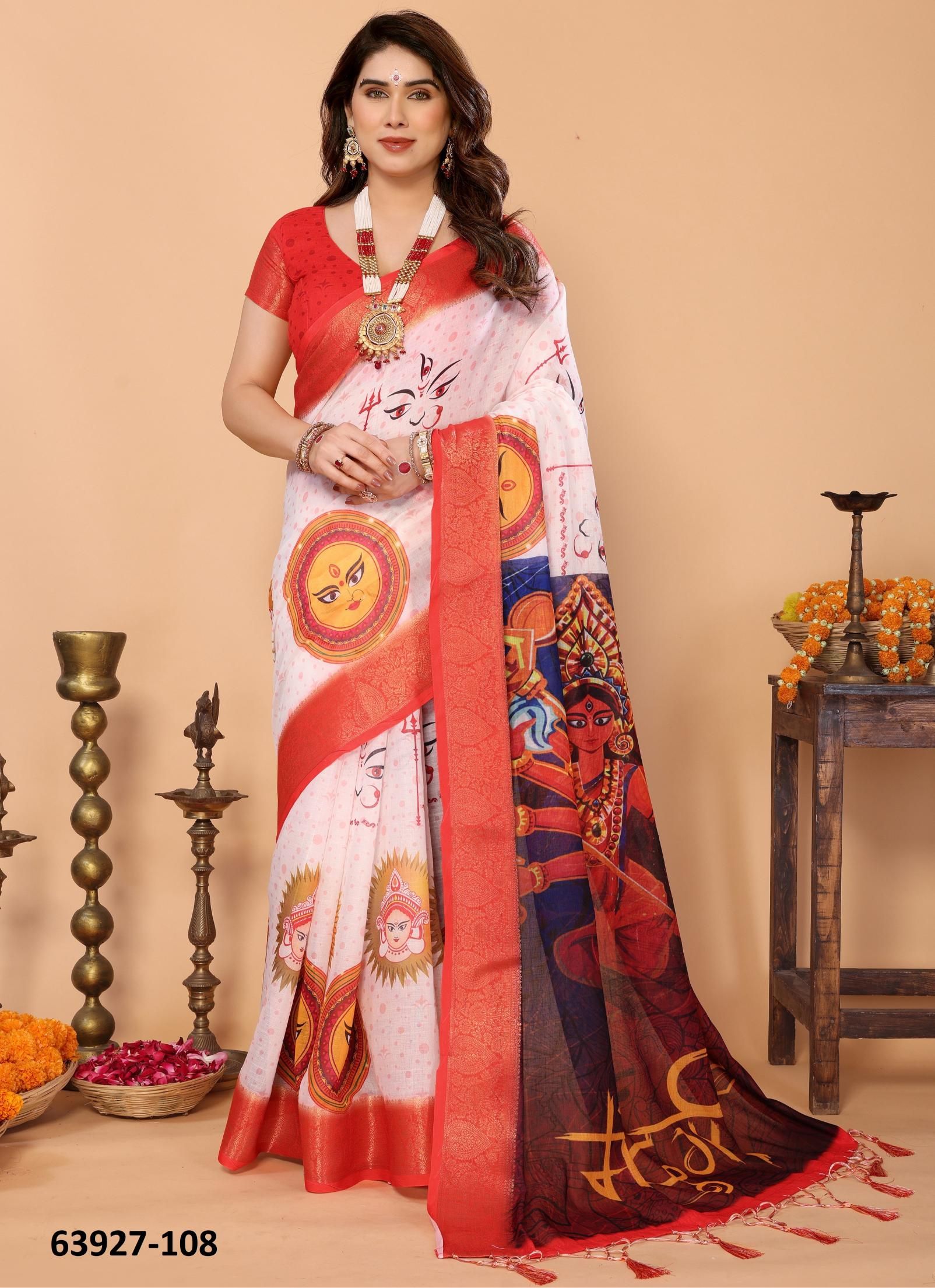 DURGA PUJA SPECIAL - Catalog # 63927 (Set of 18 Sarees) by Desi Muse