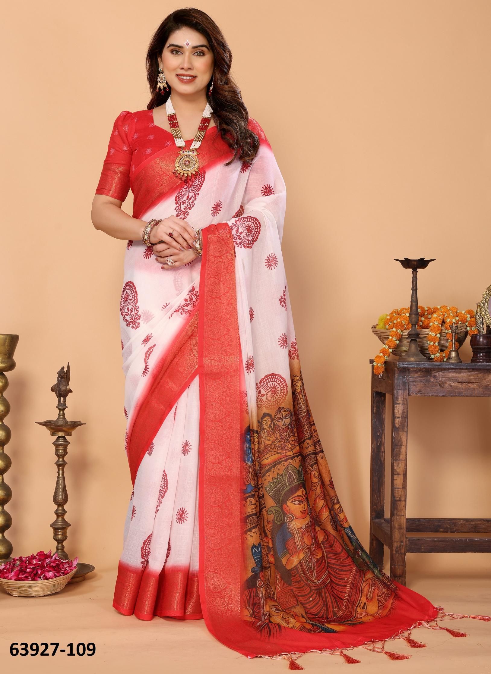 DURGA PUJA SPECIAL - Catalog # 63927 (Set of 18 Sarees) by Desi Muse