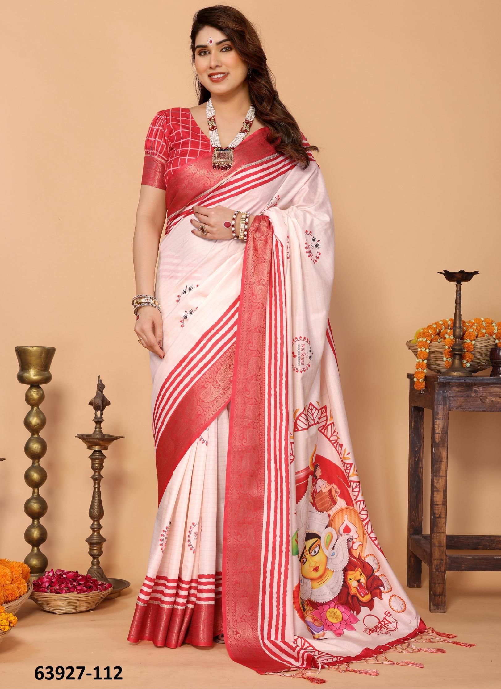 DURGA PUJA SPECIAL - Catalog # 63927 (Set of 18 Sarees) by Desi Muse