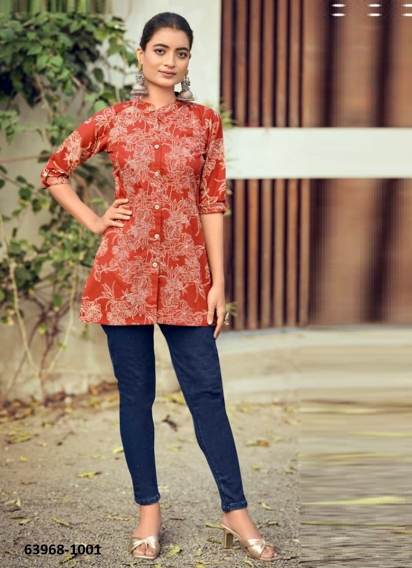 COTTON SHORTIES 9 - Catalog # 63968 (Set of 8 Readymade Women's Kurtis / Tops) by Tips & Tops COTTON SHORTIES 9 - Catalog # 63968 (Set of 8 Readymade Women's Kurtis / Tops) by Tips & Tops