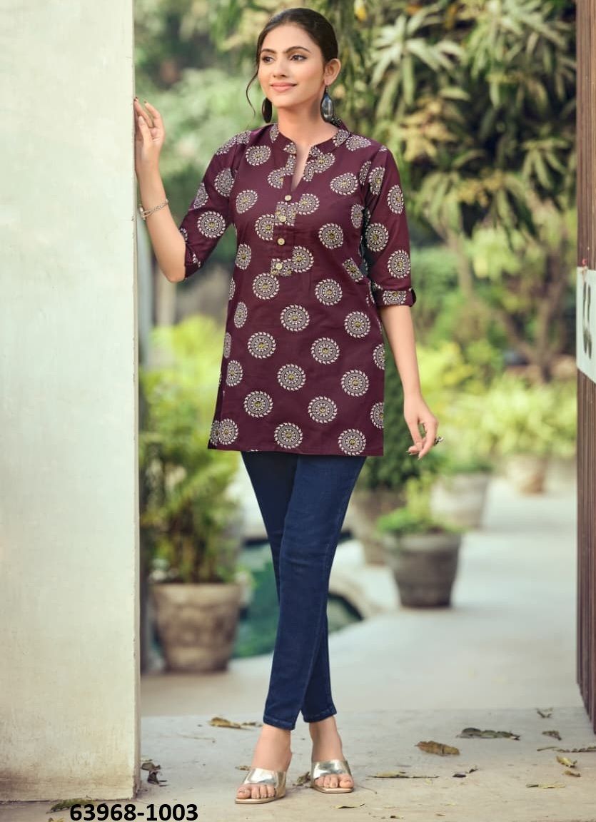 COTTON SHORTIES 9 - Catalog # 63968 (Set of 8 Readymade Women's Kurtis / Tops) by Tips & Tops COTTON SHORTIES 9 - Catalog # 63968 (Set of 8 Readymade Women's Kurtis / Tops) by Tips & Tops