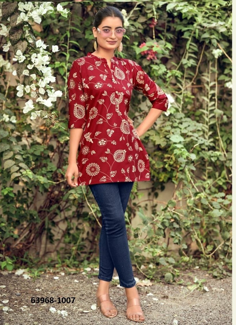 COTTON SHORTIES 9 - Catalog # 63968 (Set of 8 Readymade Women's Kurtis / Tops) by Tips & Tops COTTON SHORTIES 9 - Catalog # 63968 (Set of 8 Readymade Women's Kurtis / Tops) by Tips & Tops
