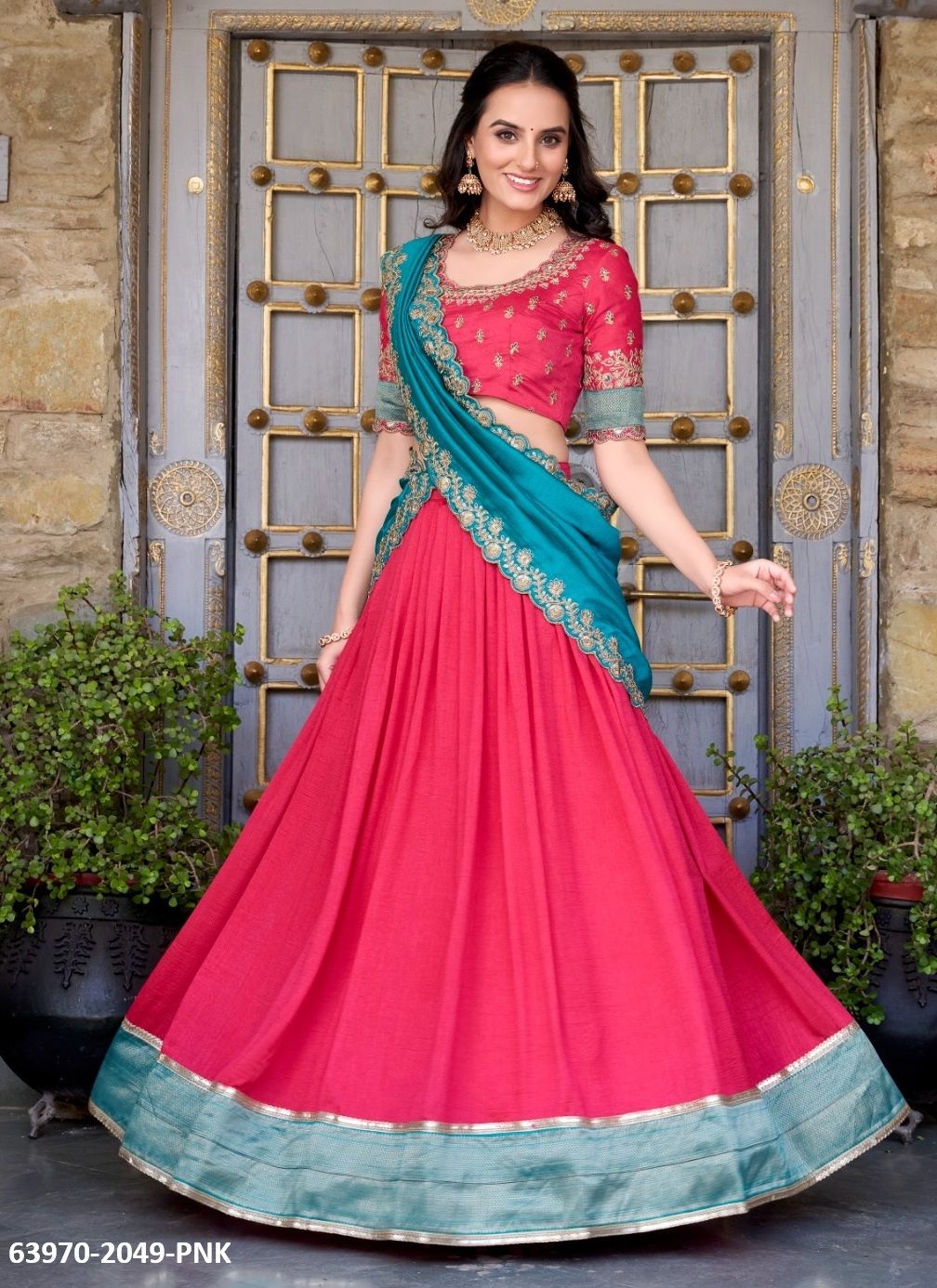 PRANAVI - Catalog # 63970 (Set of 2 Semi-Stitched Lehengas) by Komal Pret
