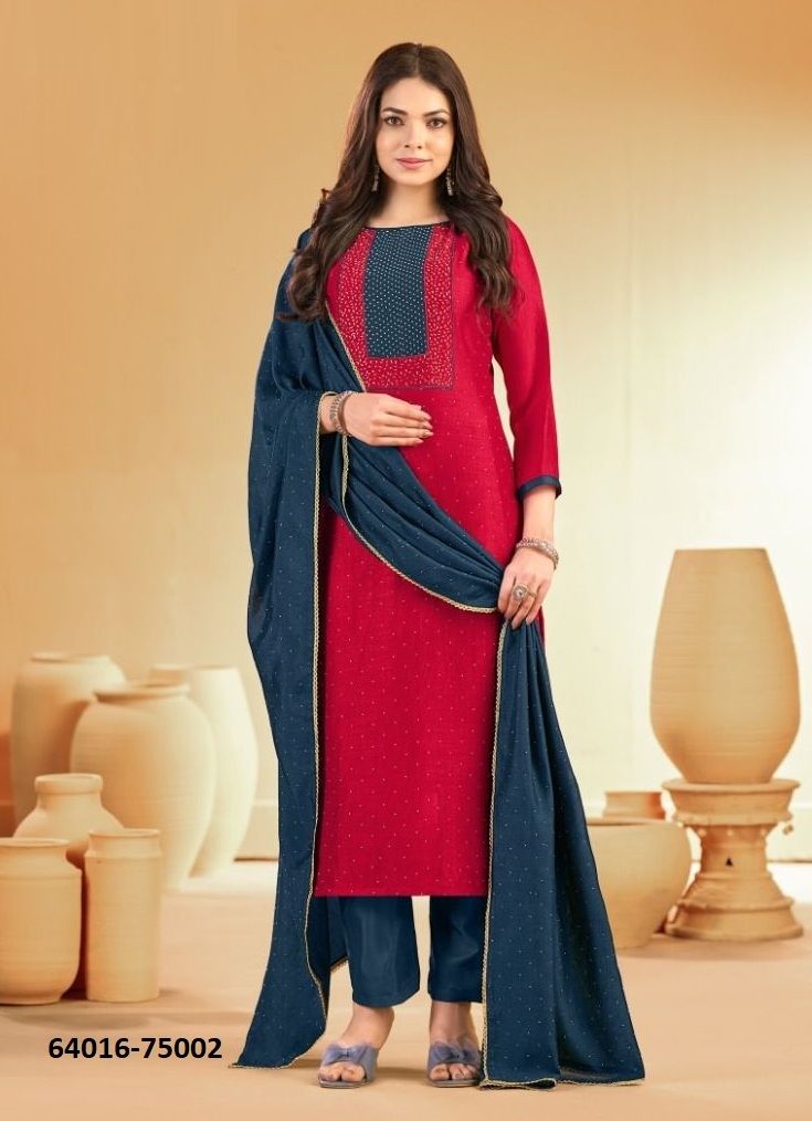 SWARNPANKH - Catalog # 64016 (Set of 12 Readymade Salwar Suits) by Amdavadi Fashion