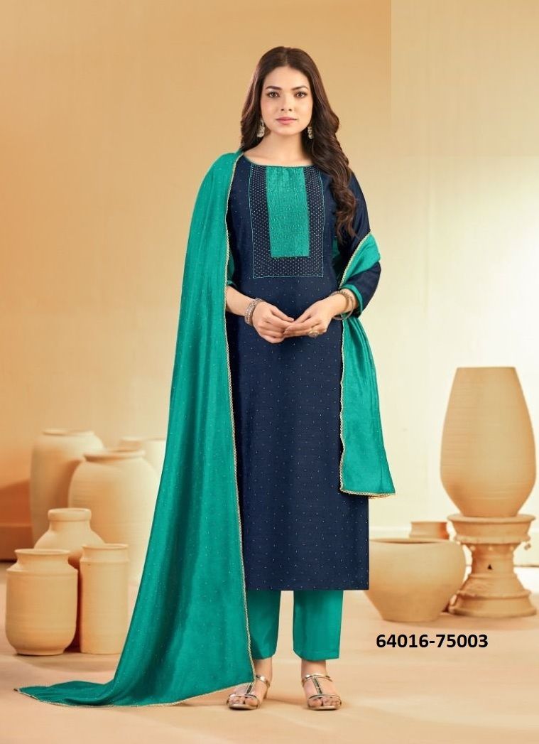 SWARNPANKH - Catalog # 64016 (Set of 12 Readymade Salwar Suits) by Amdavadi Fashion