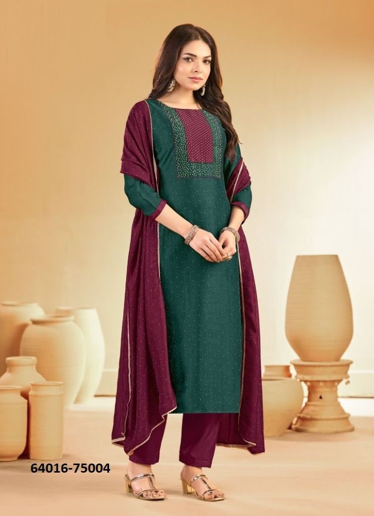 SWARNPANKH - Catalog # 64016 (Set of 12 Readymade Salwar Suits) by Amdavadi Fashion