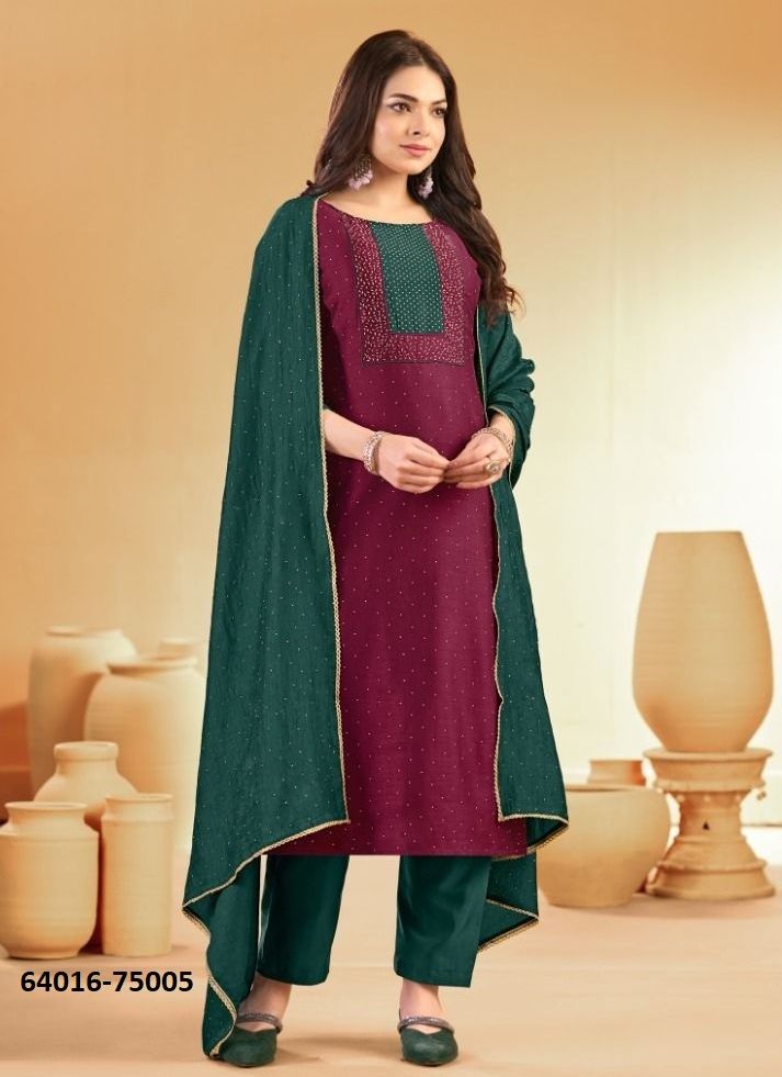 SWARNPANKH - Catalog # 64016 (Set of 12 Readymade Salwar Suits) by Amdavadi Fashion