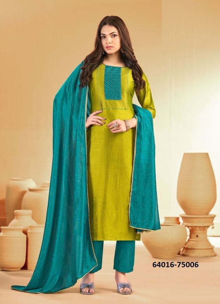 SWARNPANKH - Catalog # 64016 (Set of 12 Readymade Salwar Suits) by Amdavadi Fashion