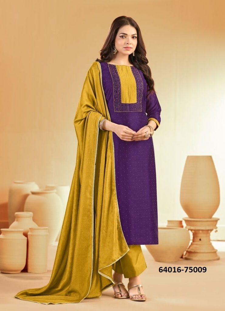 SWARNPANKH - Catalog # 64016 (Set of 12 Readymade Salwar Suits) by Amdavadi Fashion