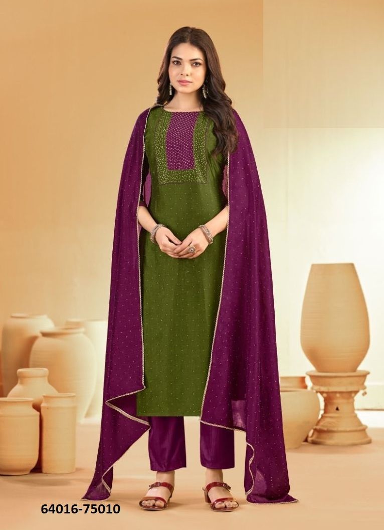 SWARNPANKH - Catalog # 64016 (Set of 12 Readymade Salwar Suits) by Amdavadi Fashion