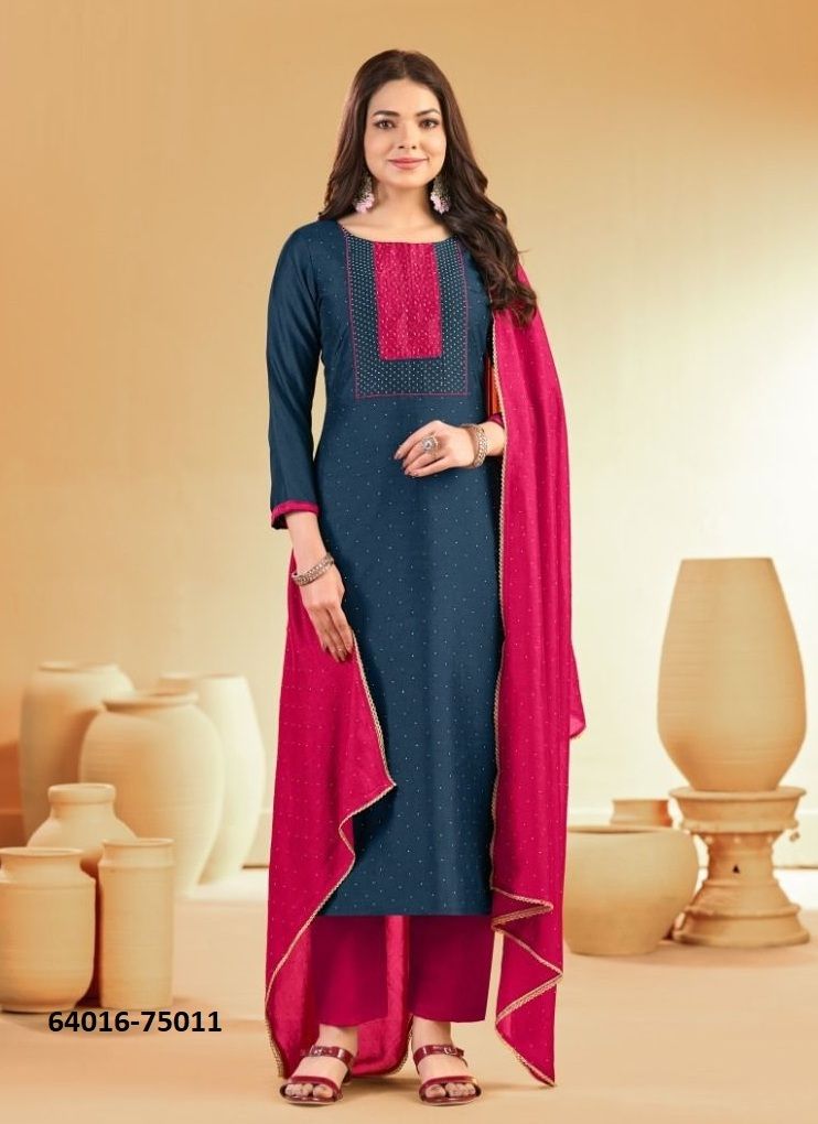 SWARNPANKH - Catalog # 64016 (Set of 12 Readymade Salwar Suits) by Amdavadi Fashion