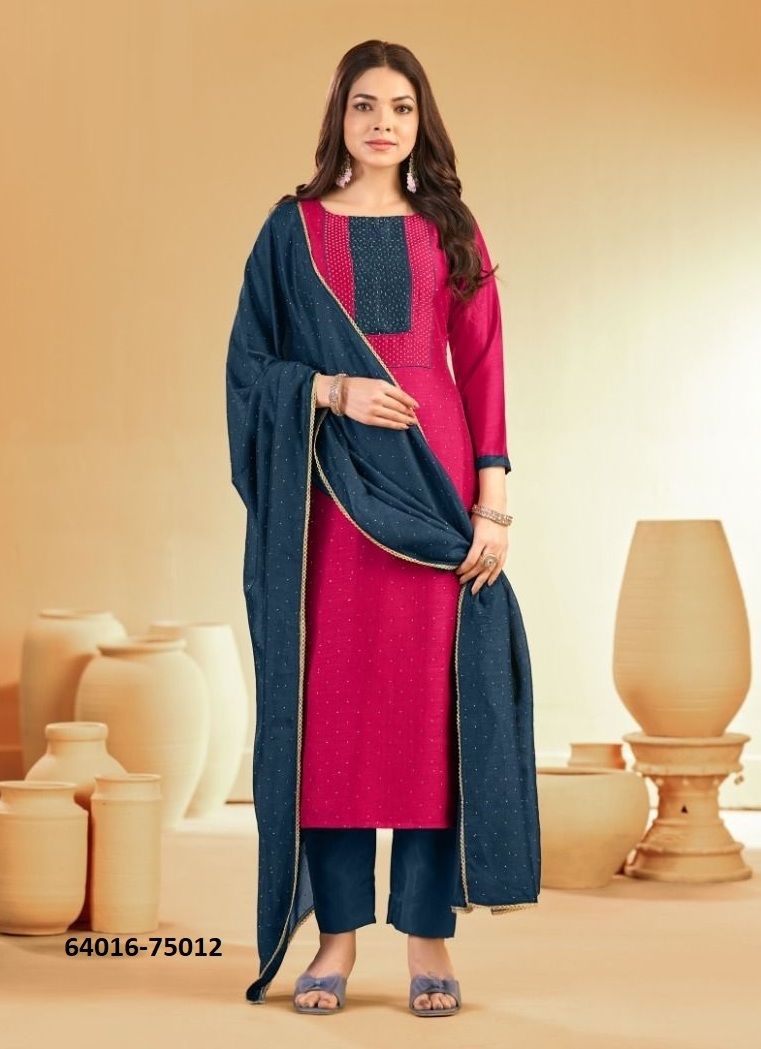 SWARNPANKH - Catalog # 64016 (Set of 12 Readymade Salwar Suits) by Amdavadi Fashion