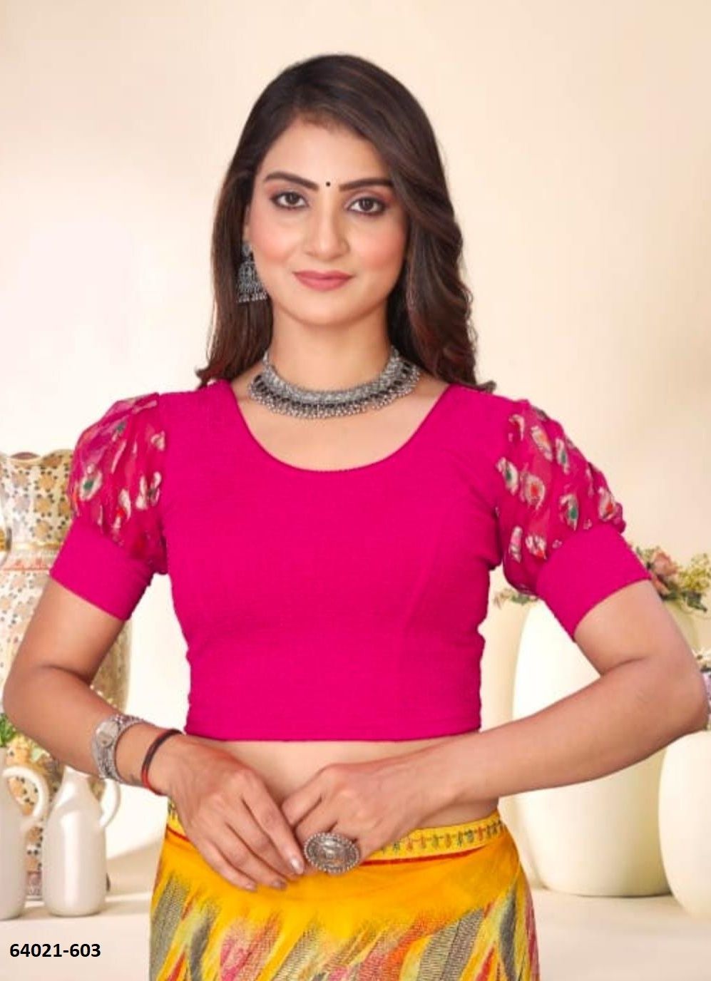 BALLOON SLEEVES STRECHABLE BLOUSE - Catalog # 64021 (Set of 8 Ready-to-Wear Blouses) by Amdavadi Fashion