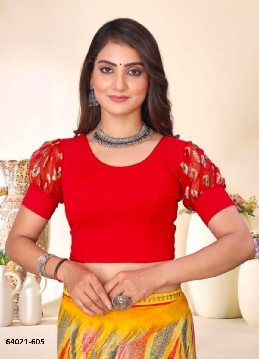 BALLOON SLEEVES STRECHABLE BLOUSE - Catalog # 64021 (Set of 8 Ready-to-Wear Blouses) by Amdavadi Fashion