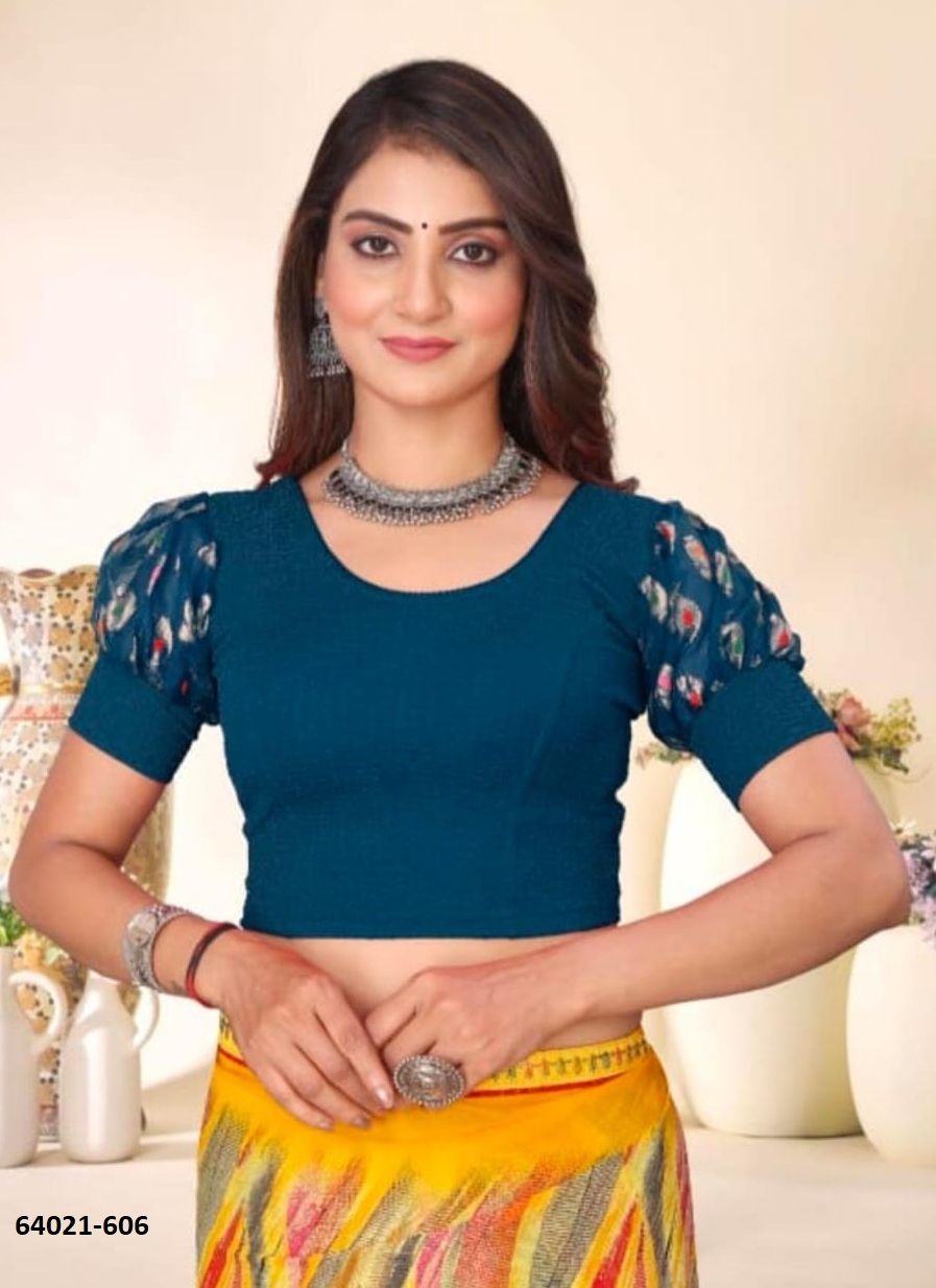 BALLOON SLEEVES STRECHABLE BLOUSE - Catalog # 64021 (Set of 8 Ready-to-Wear Blouses) by Amdavadi Fashion
