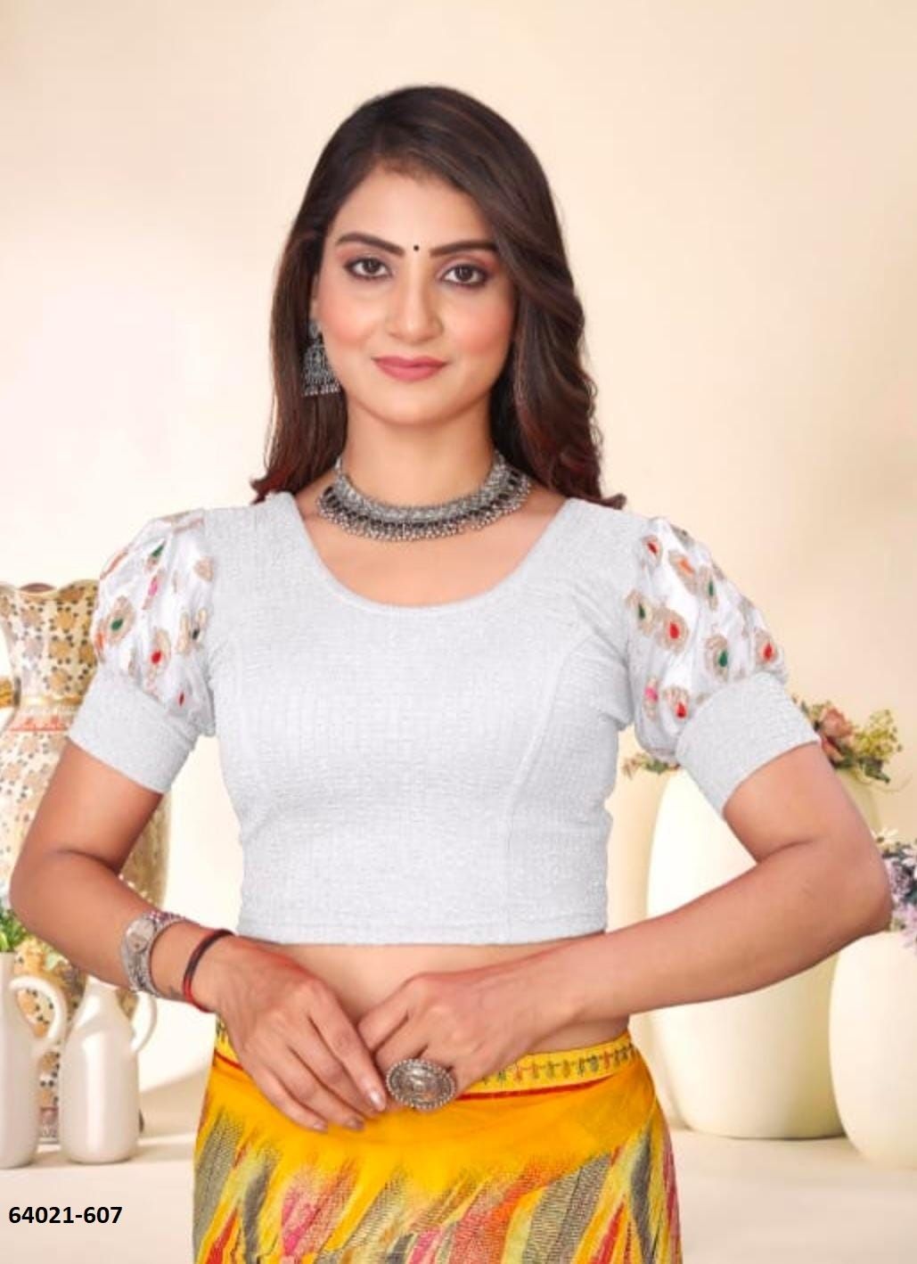 BALLOON SLEEVES STRECHABLE BLOUSE - Catalog # 64021 (Set of 8 Ready-to-Wear Blouses) by Amdavadi Fashion