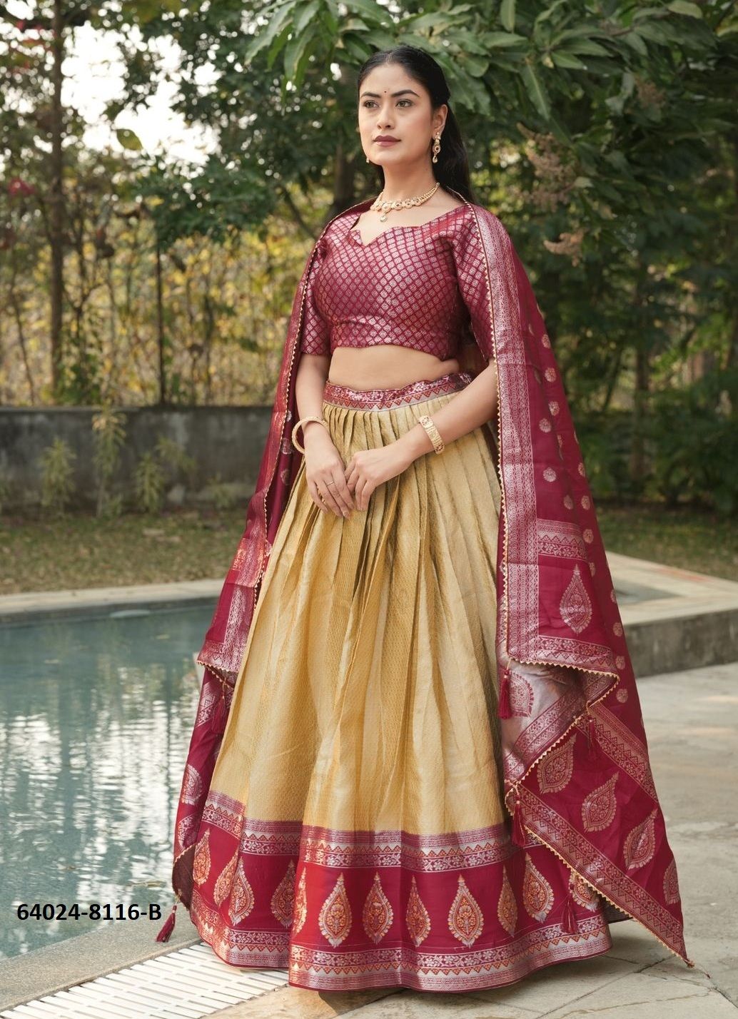 SERIES 8116 - Catalog # 64024 (Set of 4 Semi-Stitched Lehengas) by Raw Lemon