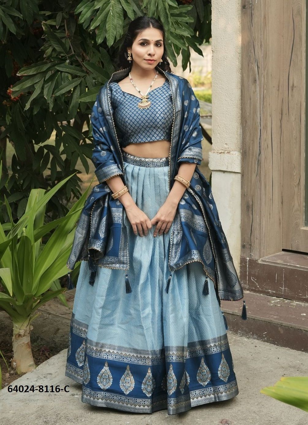 SERIES 8116 - Catalog # 64024 (Set of 4 Semi-Stitched Lehengas) by Raw Lemon