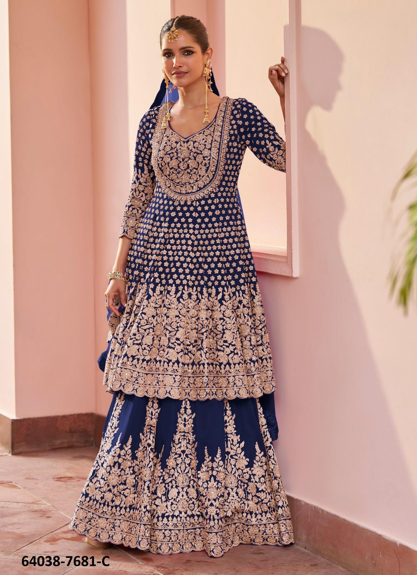 ALIKA - Catalog # 64038 (Set of 4 Readymade Lehengas) by Gulkayra Designer