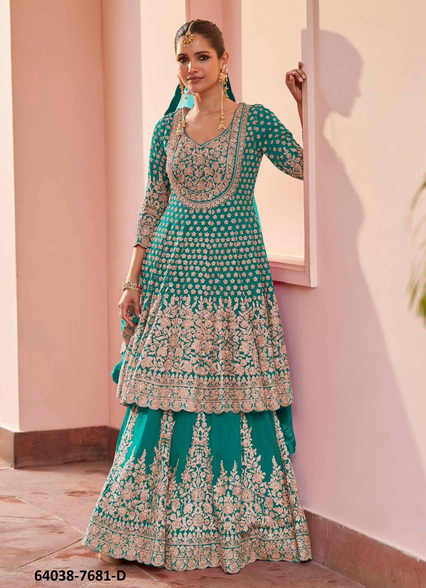 ALIKA - Catalog # 64038 (Set of 4 Readymade Lehengas) by Gulkayra Designer