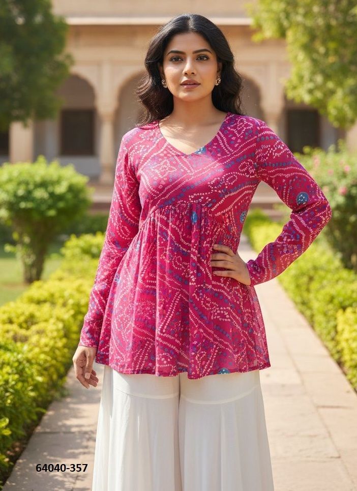 BANDHEJ TOPS - Catalog # 64040 (Set of 6 Readymade Women's Kurtis / Tops) by Desi Muse BANDHEJ TOPS - Catalog # 64040 (Set of 6 Readymade Women's Kurtis / Tops) by Desi Muse