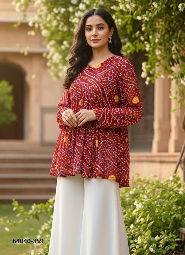 BANDHEJ TOPS - Catalog # 64040 (Set of 6 Readymade Women's Kurtis / Tops) by Desi Muse BANDHEJ TOPS - Catalog # 64040 (Set of 6 Readymade Women's Kurtis / Tops) by Desi Muse