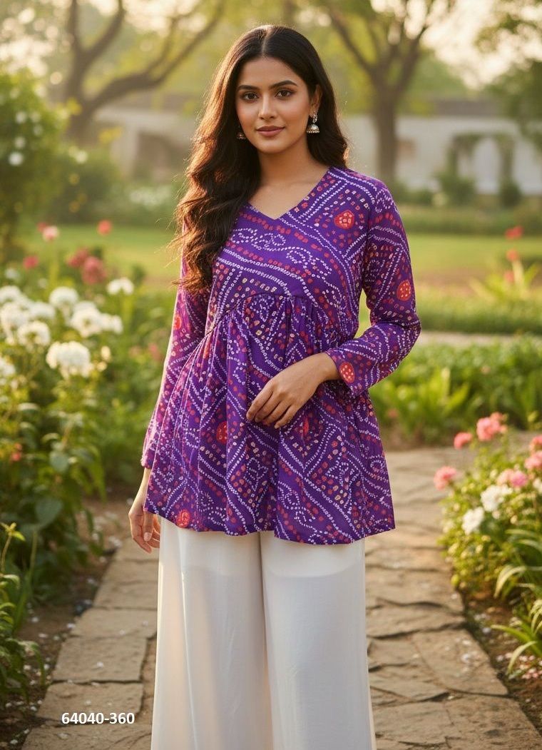 BANDHEJ TOPS - Catalog # 64040 (Set of 6 Readymade Women's Kurtis / Tops) by Desi Muse BANDHEJ TOPS - Catalog # 64040 (Set of 6 Readymade Women's Kurtis / Tops) by Desi Muse
