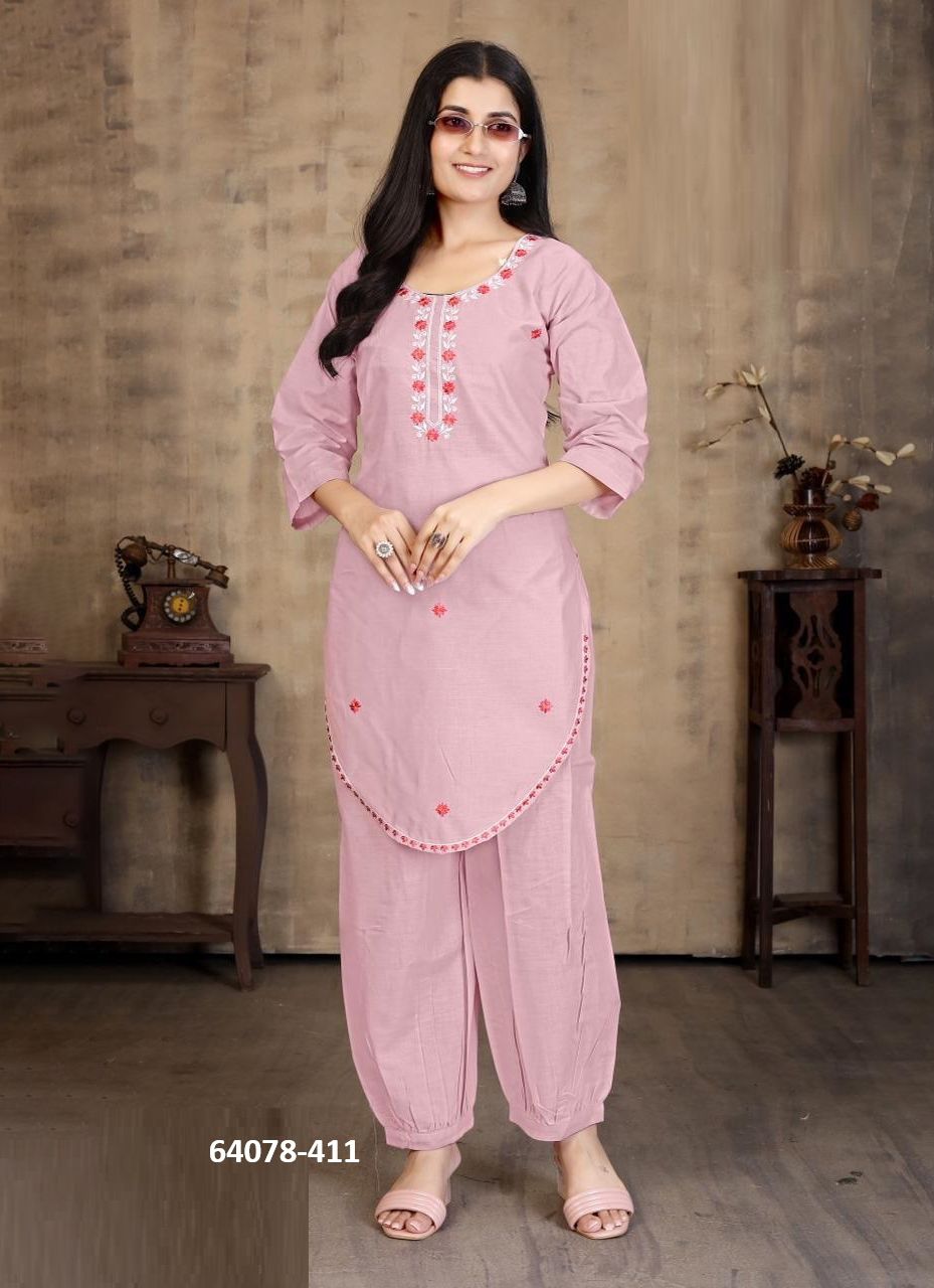 COTTON AFGHANI CO-ORD SETS - Catalog # 64078 (Set of 4 SIZE-SETS [Tops With Bottoms]) by AABHARAN