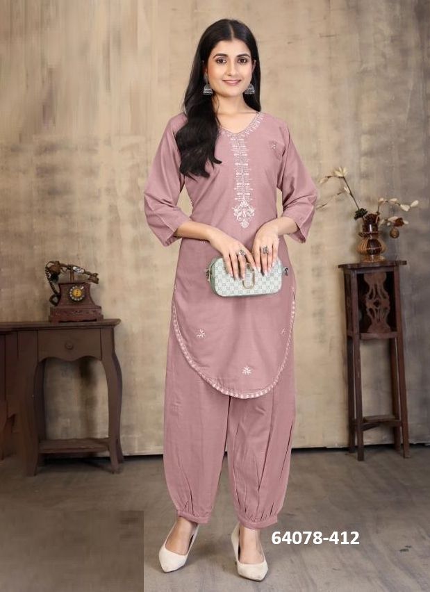 COTTON AFGHANI CO-ORD SETS - Catalog # 64078 (Set of 4 SIZE-SETS [Tops With Bottoms]) by AABHARAN