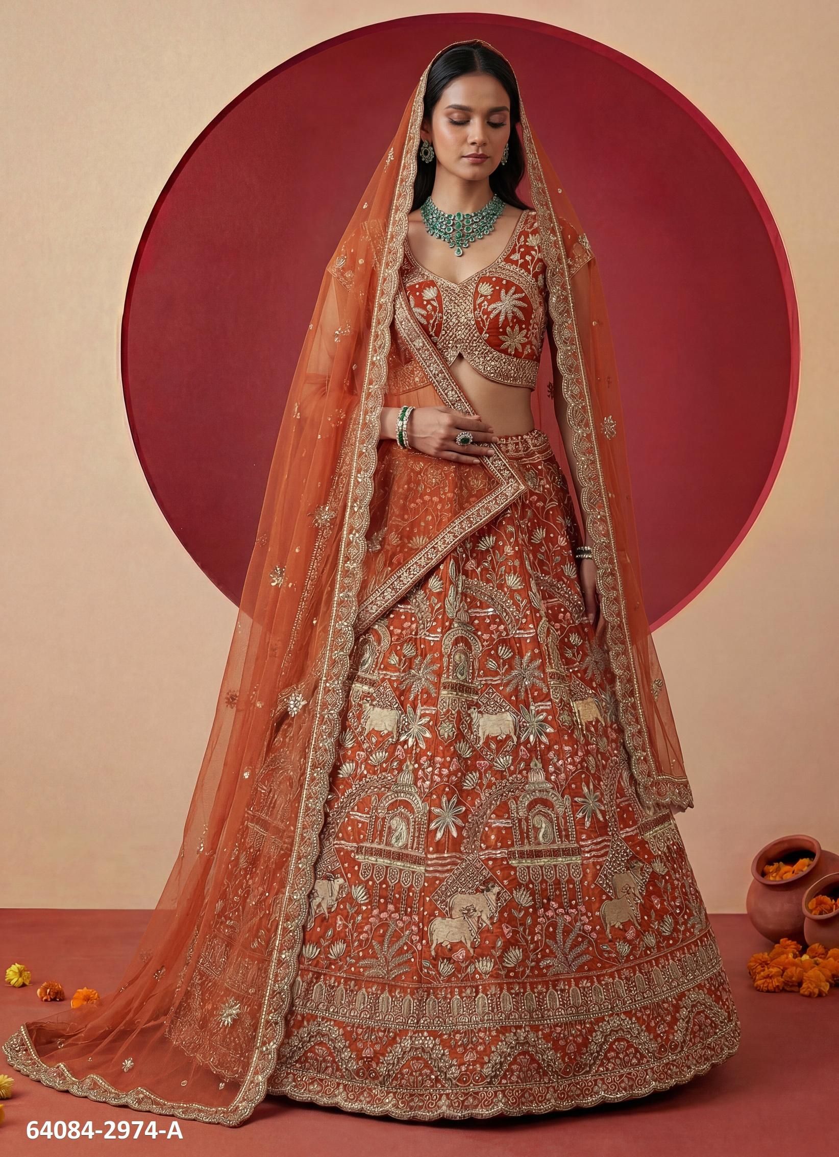 SERIES 2974 - Catalog # 64084 (Set of 4 Semi-Stitched Lehengas) SERIES 2974 - Catalog # 64084 (Set of 4 Semi-Stitched Lehengas)
