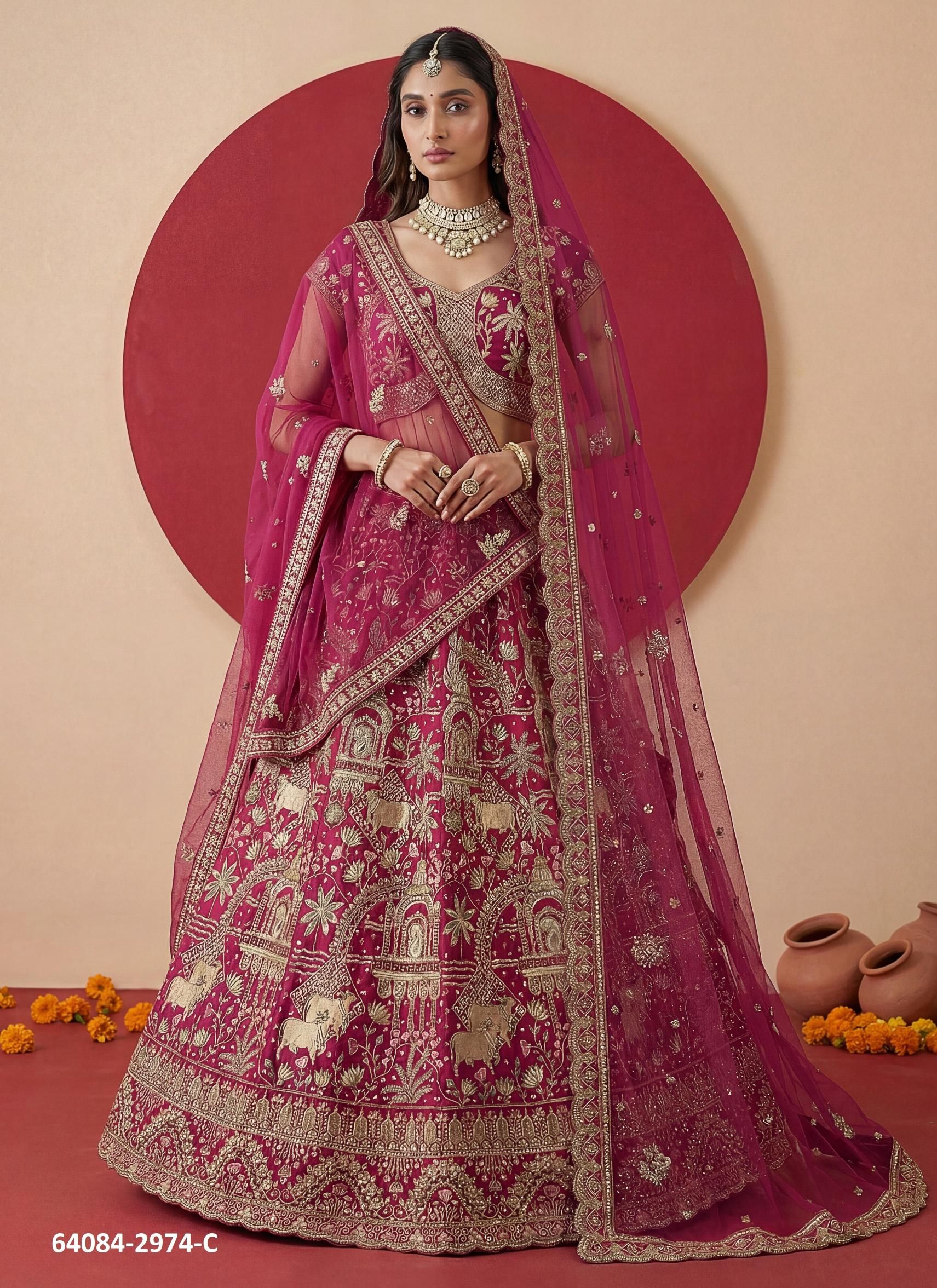 SERIES 2974 - Catalog # 64084 (Set of 4 Semi-Stitched Lehengas) SERIES 2974 - Catalog # 64084 (Set of 4 Semi-Stitched Lehengas)