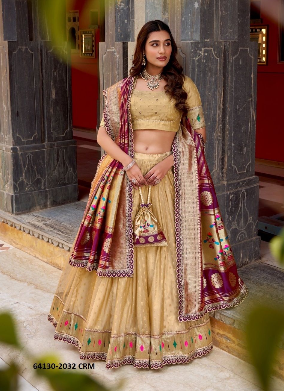 NITHYASHRI [WITH BATUWA] - Catalog # 64130 (Set of 4 Semi-Stitched Lehengas)
