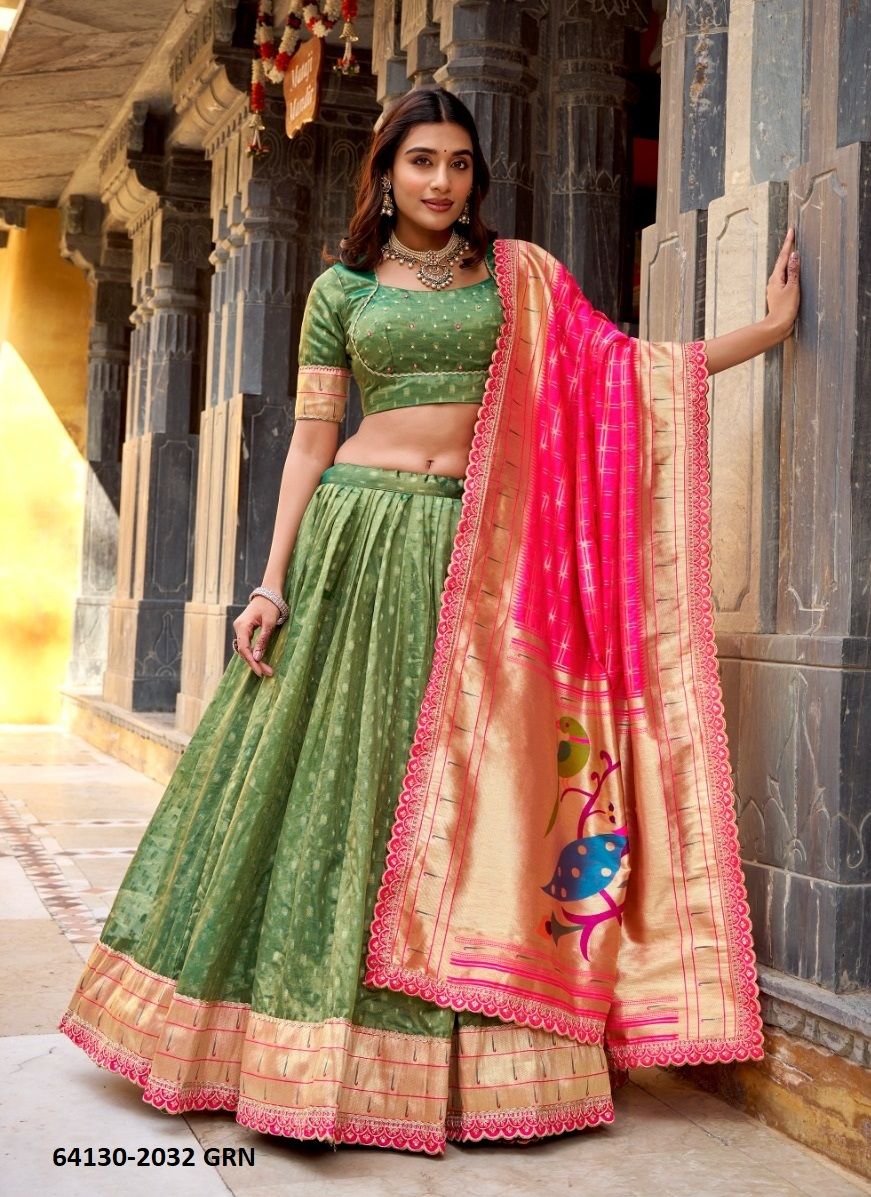 NITHYASHRI [WITH BATUWA] - Catalog # 64130 (Set of 4 Semi-Stitched Lehengas)
