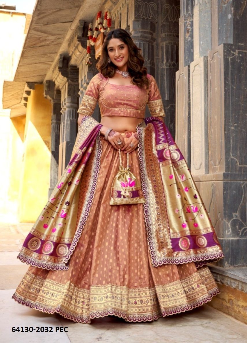 NITHYASHRI [WITH BATUWA] - Catalog # 64130 (Set of 4 Semi-Stitched Lehengas)