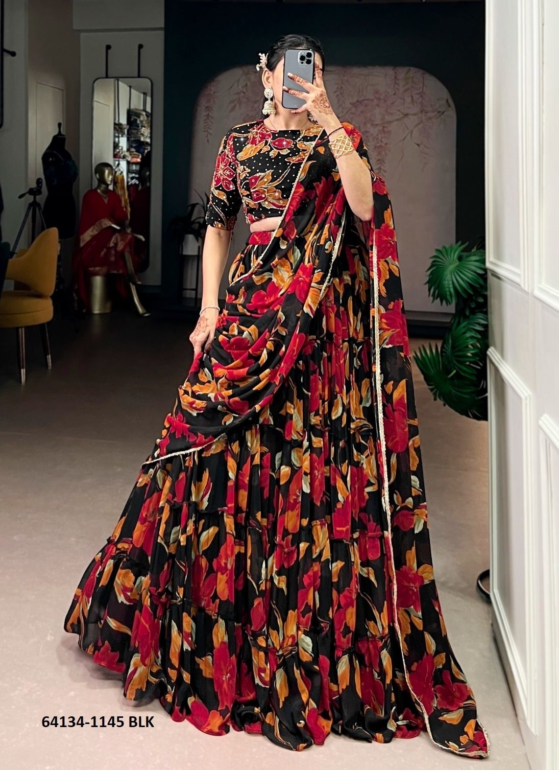 SERIES 1145 - Catalog # 64134 (Set of 4 Semi-Stitched Lehengas) SERIES 1145 - Catalog # 64134 (Set of 4 Semi-Stitched Lehengas)