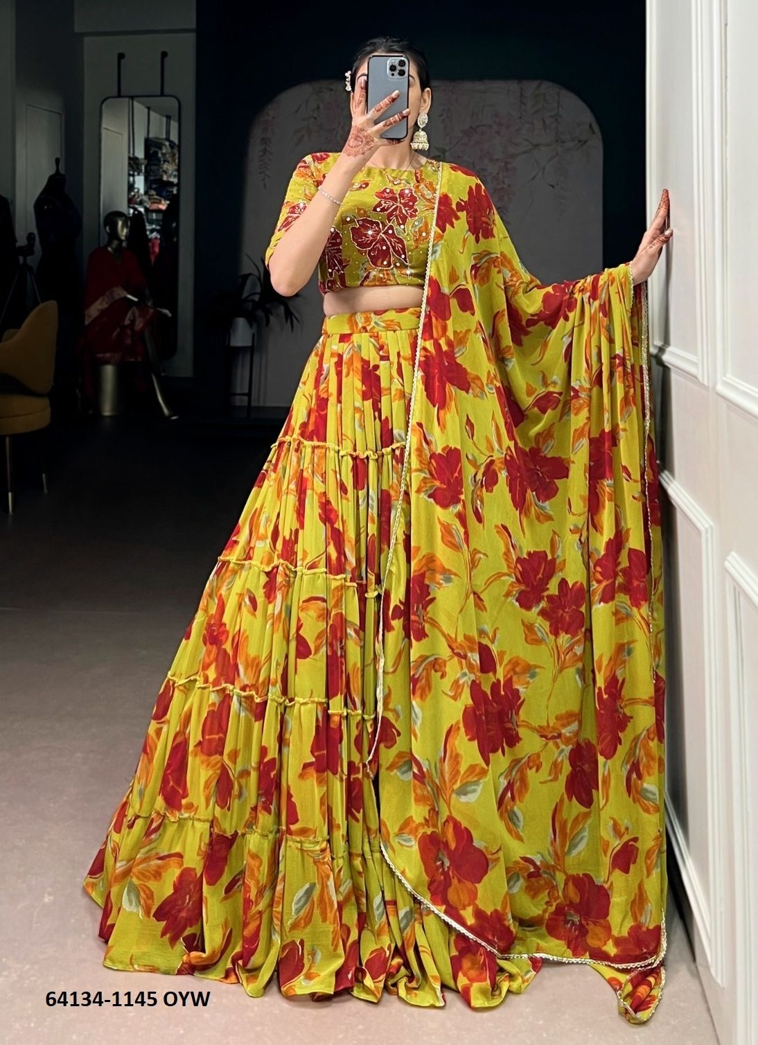 SERIES 1145 - Catalog # 64134 (Set of 4 Semi-Stitched Lehengas) SERIES 1145 - Catalog # 64134 (Set of 4 Semi-Stitched Lehengas)