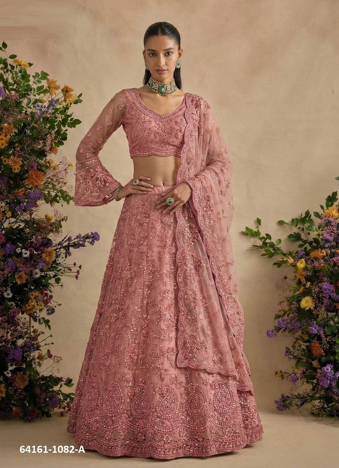SERIES 1082 - Catalog # 64161 (Set of 6 Semi-Stitched Lehengas)