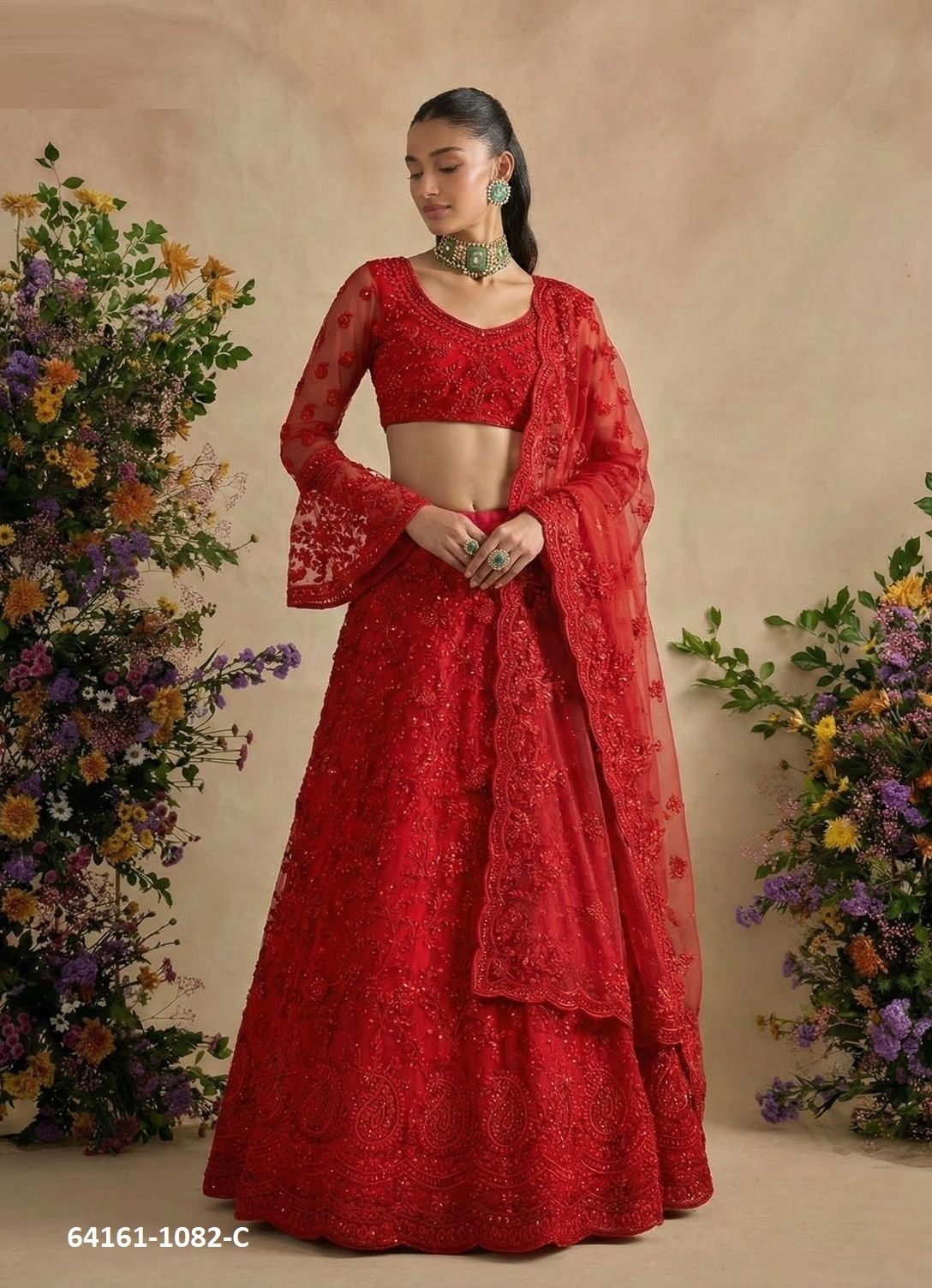 SERIES 1082 - Catalog # 64161 (Set of 6 Semi-Stitched Lehengas)