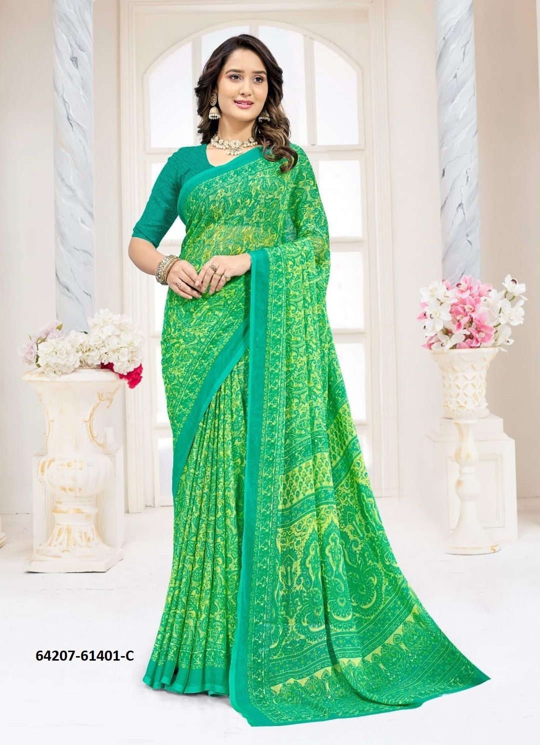 STAR CHIFFON 227 - Catalog # 64207 (Set of 12 Sarees)