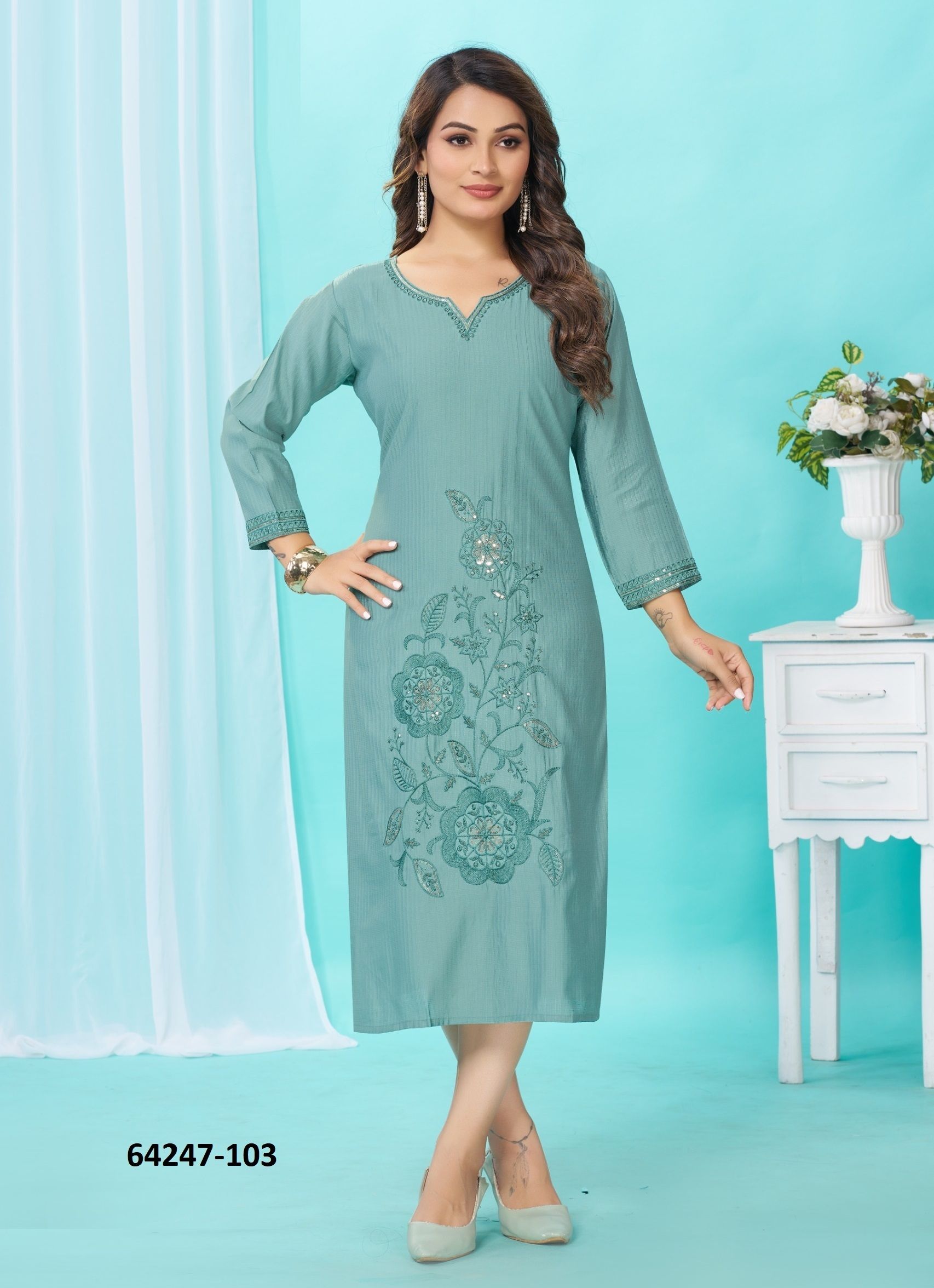 AFREEN - Catalog # 64247 (Set of 6 Readymade Women's Kurtis / Tops)