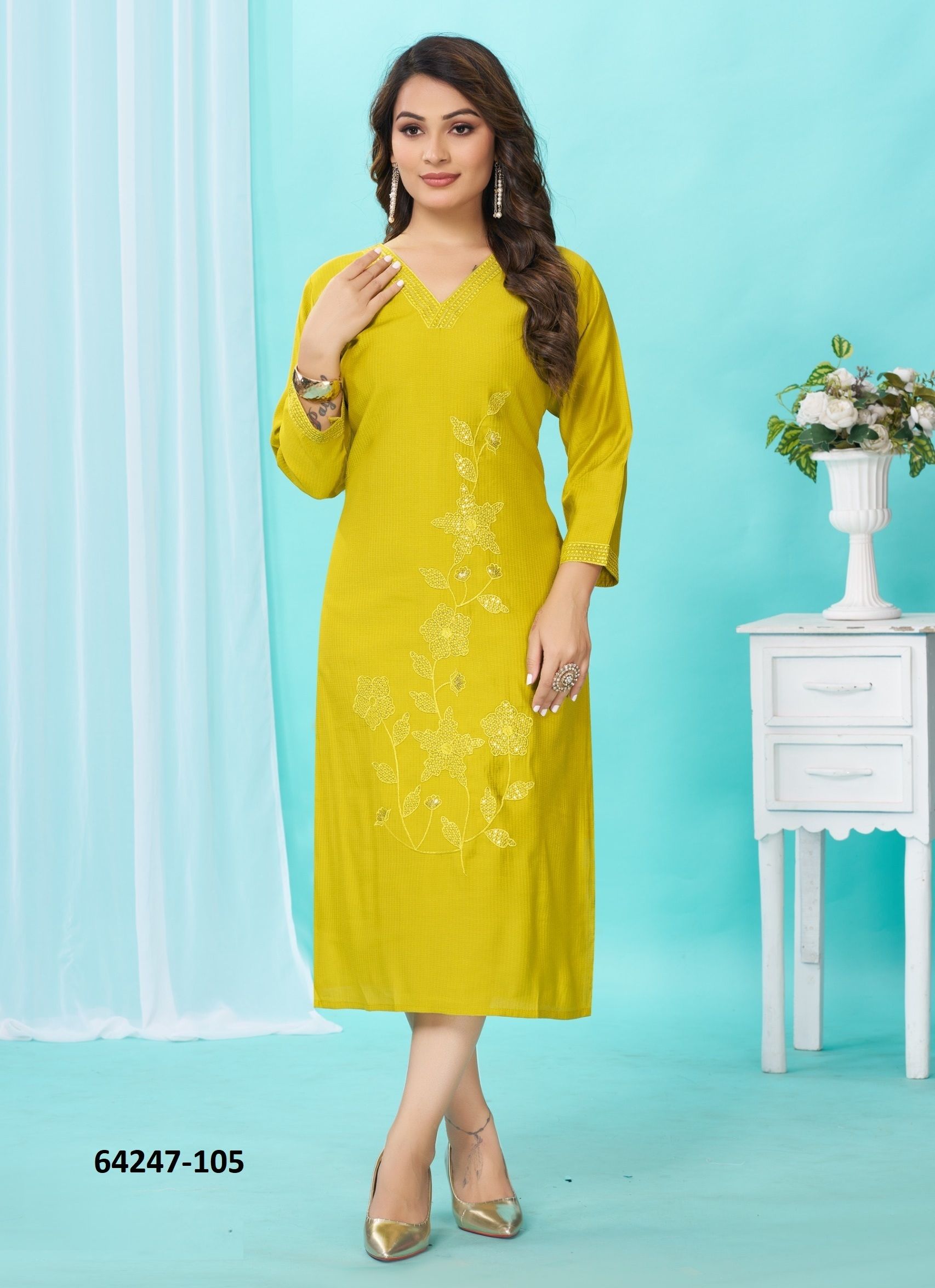 AFREEN - Catalog # 64247 (Set of 6 Readymade Women's Kurtis / Tops)