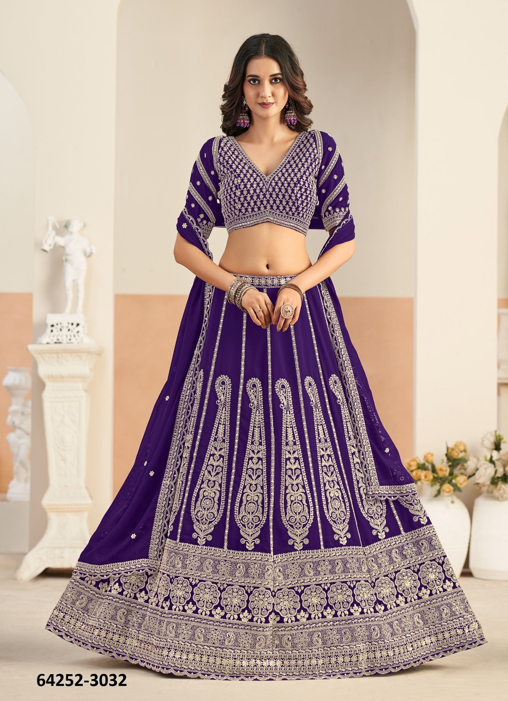 MEHWISH 33 - Catalog # 64252 (Set of 4 Semi-Stitched Lehengas)