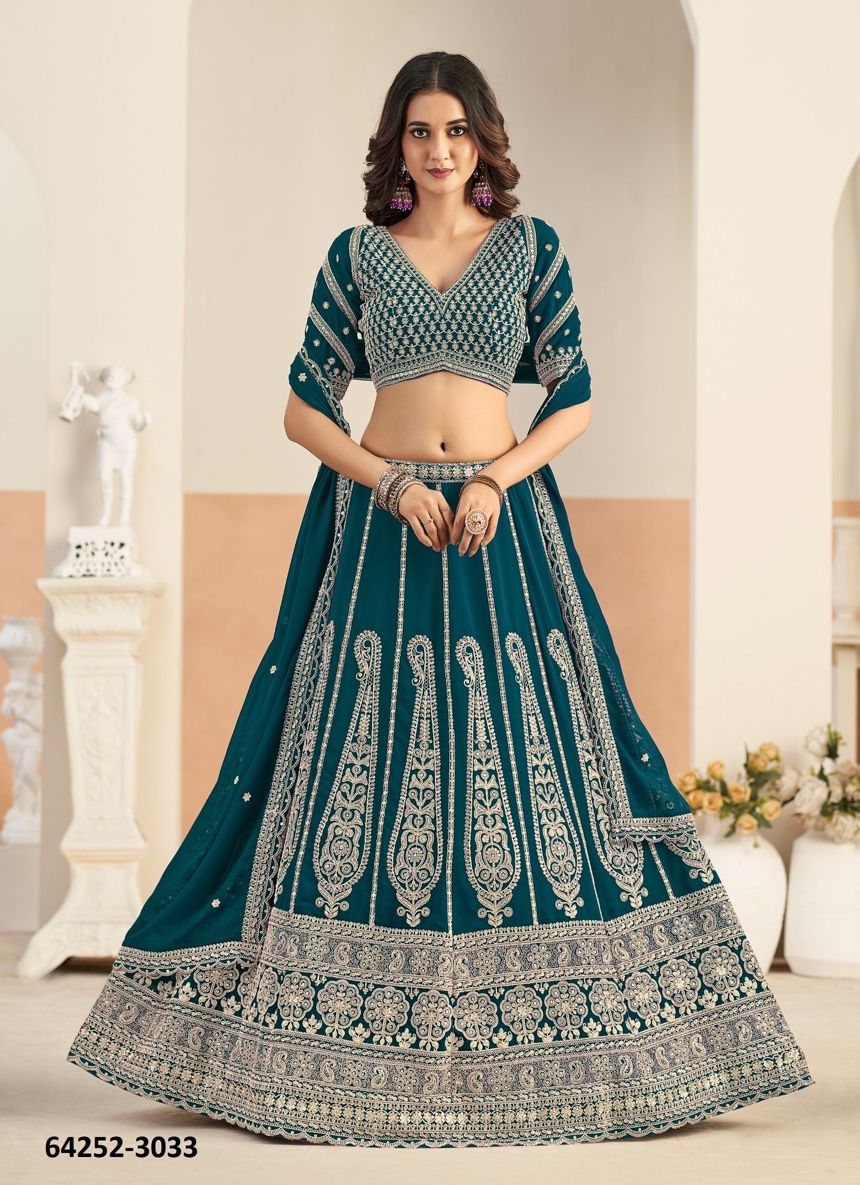 MEHWISH 33 - Catalog # 64252 (Set of 4 Semi-Stitched Lehengas)