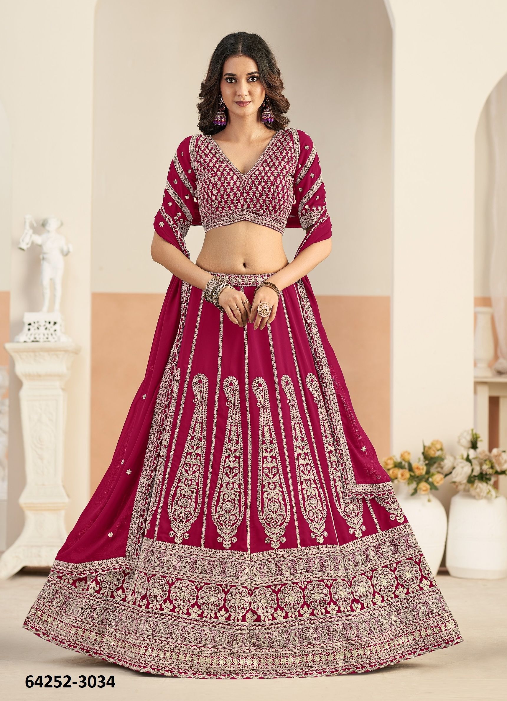 MEHWISH 33 - Catalog # 64252 (Set of 4 Semi-Stitched Lehengas)