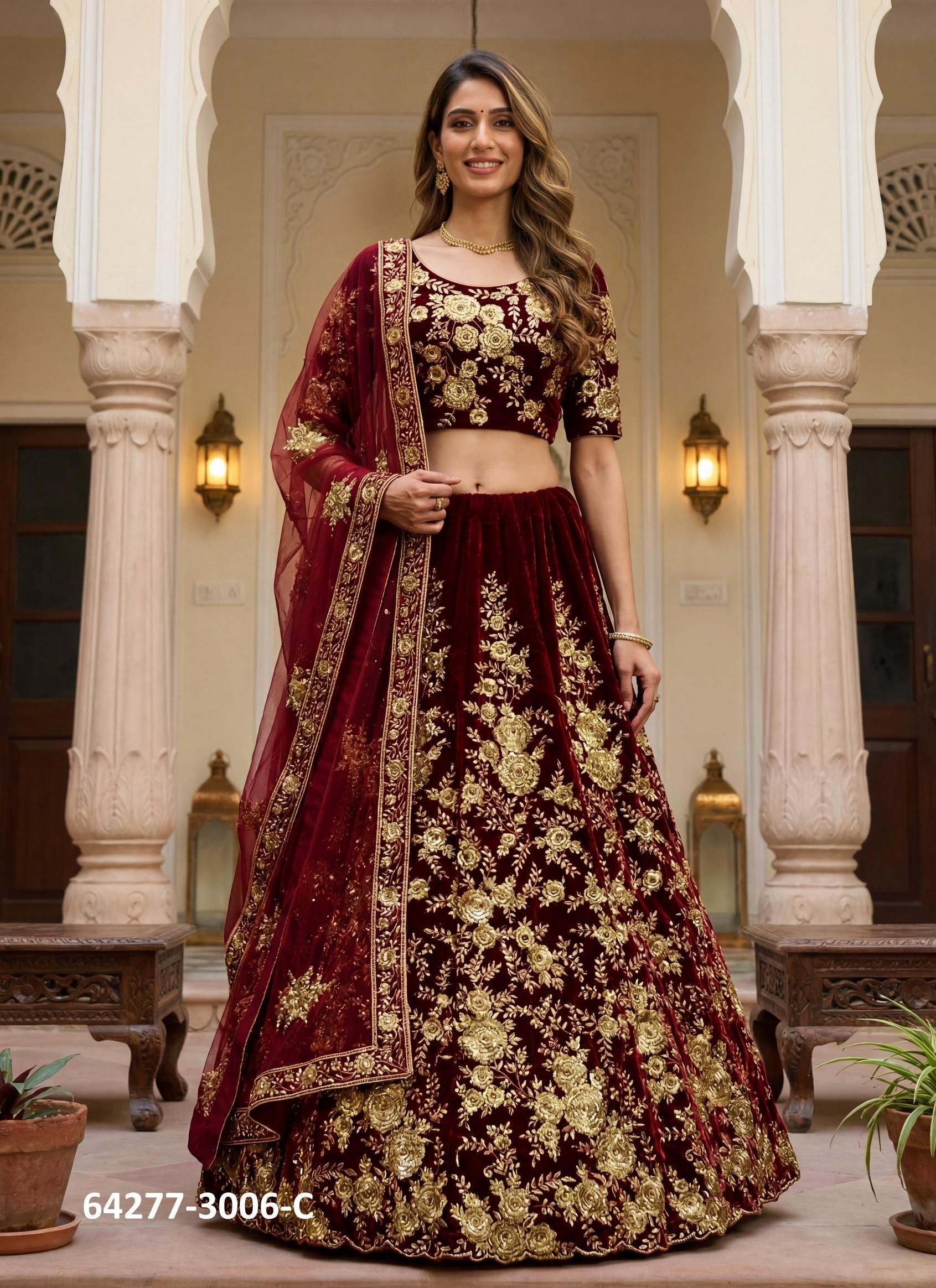 SERIES 3006 - Catalog # 64277 (Set of 3 Semi-Stitched Lehengas)