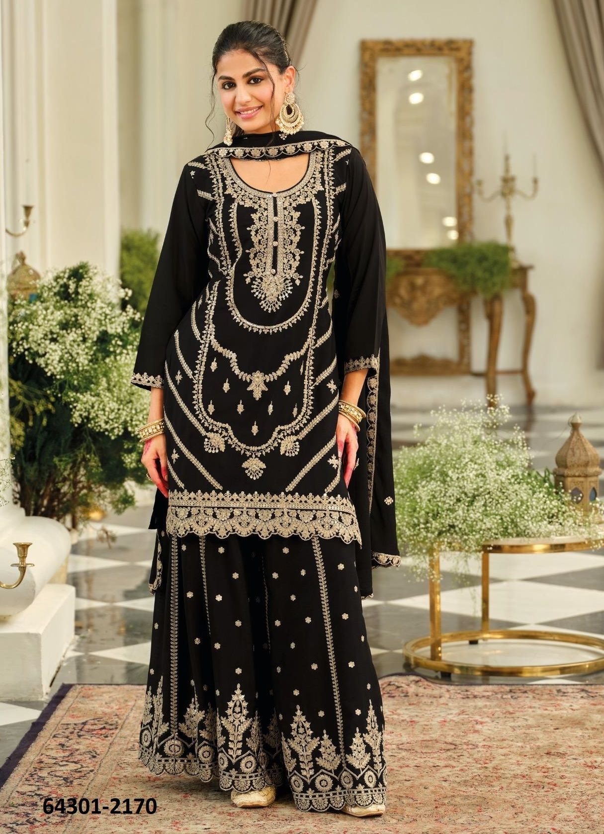 KASHMIRA - BLACK & WHITE - Catalog # 64301 (Set of 2 Readymade Salwar Suits)