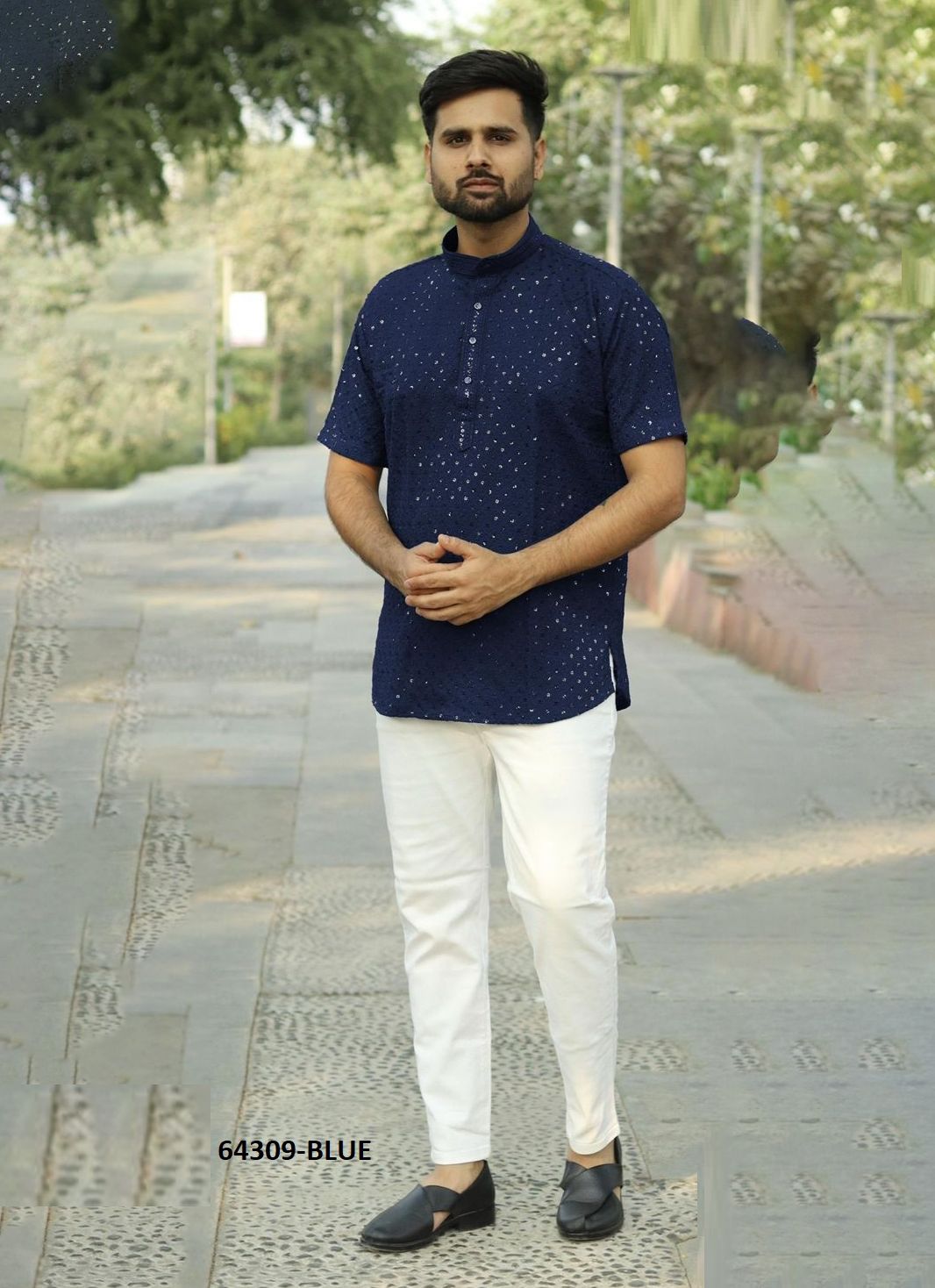 CHIKANKARI STYLISH SHORT KURTA - Catalog # 64309 (Set of 5 Men's Ethnic Wear) CHIKANKARI STYLISH SHORT KURTA - Catalog # 64309 (Set of 5 Men's Ethnic Wear)