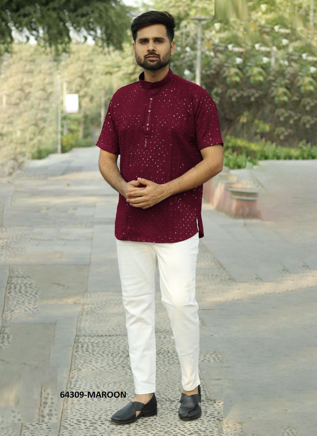 CHIKANKARI STYLISH SHORT KURTA - Catalog # 64309 (Set of 5 Men's Ethnic Wear) CHIKANKARI STYLISH SHORT KURTA - Catalog # 64309 (Set of 5 Men's Ethnic Wear)