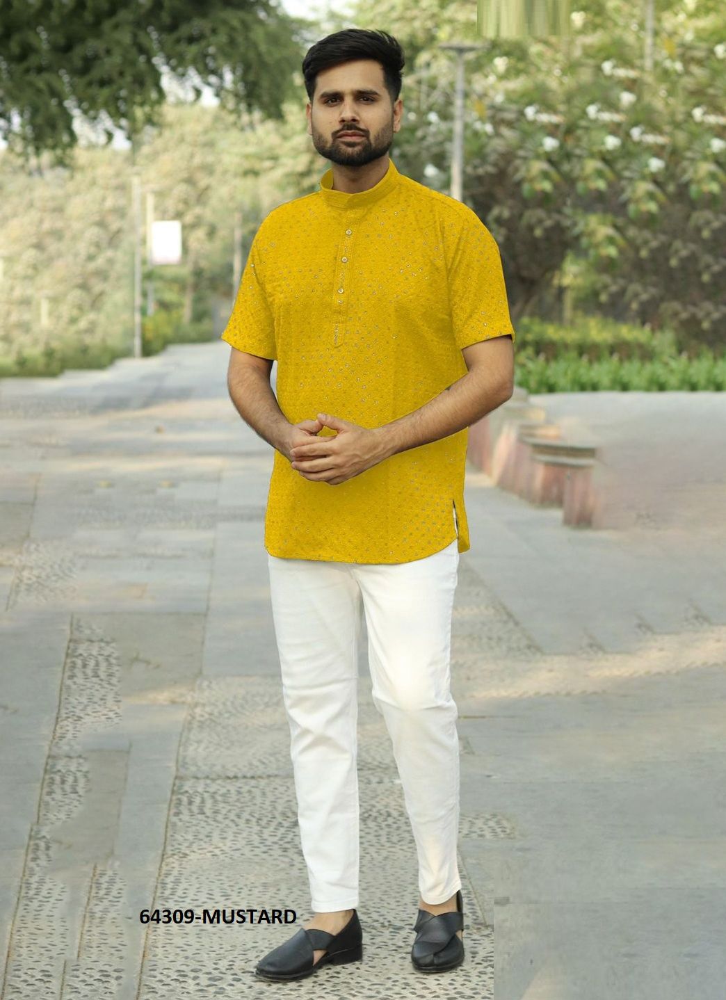 CHIKANKARI STYLISH SHORT KURTA - Catalog # 64309 (Set of 5 Men's Ethnic Wear) CHIKANKARI STYLISH SHORT KURTA - Catalog # 64309 (Set of 5 Men's Ethnic Wear)