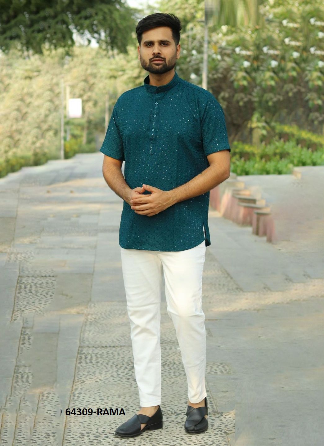 CHIKANKARI STYLISH SHORT KURTA - Catalog # 64309 (Set of 5 Men's Ethnic Wear) CHIKANKARI STYLISH SHORT KURTA - Catalog # 64309 (Set of 5 Men's Ethnic Wear)